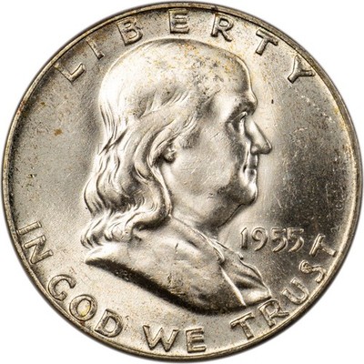 1955 Franklin Half Dollar - FBL - Light Album Toning - GEM BU!