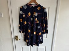 WOMENS FAT FACE BLUE FLORAL T SHIRT LONG SLEEVE DRESS COTTON MIDI UK 10 MEDIUM