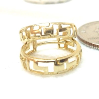 10KT YELLOW GOLD 16MM X 4MM GREEK KEY HUGGIES EARRINGS-GIFT BOX - FREE SHIPPING!