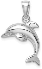 14K White Gold Jumping Dolphin Pendant