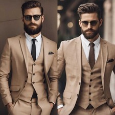 Notch Lapel Beige Suits For Men Business Groom Wedding Formal Single Breasted
