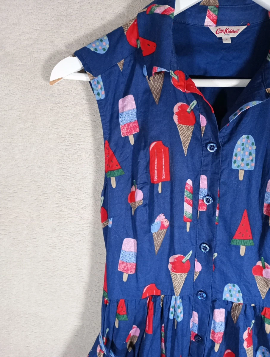 Cath Kidston Tea Dress Belt Blue Ice Cream Cone Fab Lolly 100