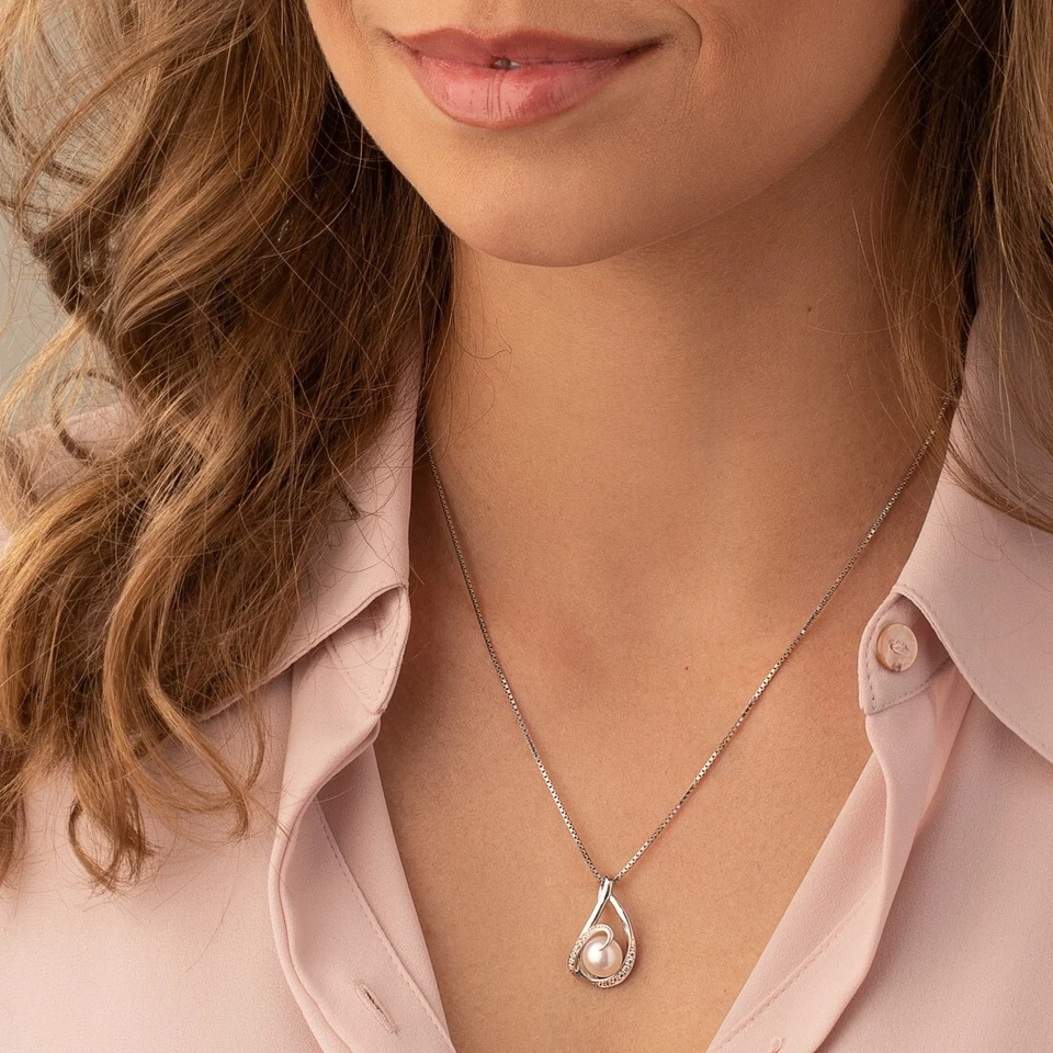 Elegante redemoinho 8,0 mm colar pingente de pérola cultivada em água doce prata esterlina - Imagem 2 de 4