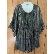 San Joy romper dress metallic ruffles size large one piece off shoulder romper