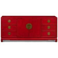 US Seller - Distressed Red Elmwood Chinese Ming Sideboard