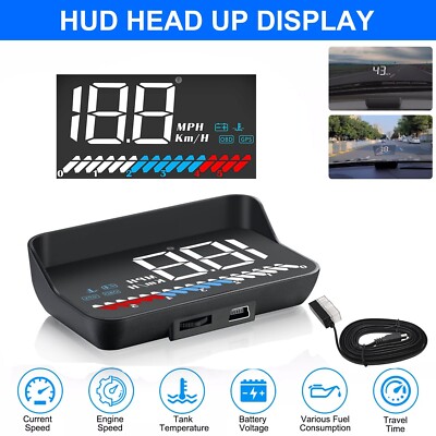 Car OBD2 GPS HUD Head Up Display Digital Gauge Speedometer Warning Alarm Meter