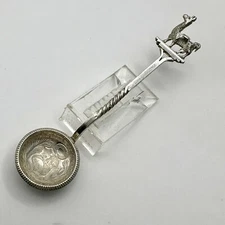 Peru Miniature Salt Spoon Llama Top Crest Coin Bowl Shaped 925 Sterling Silver