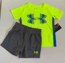 NWT Under Armour Baby Boys 2 Piece Short Set Yellow Sz 12M