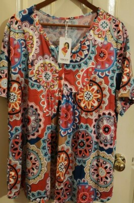 VISLILY Women's Plus Size  Shirt Short Sleeve Buttons Up  Tunic Top Size 26W~ 