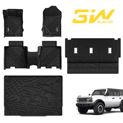 3W Ford Bronco 4 Door Floor Mats & Cargo Liner & Back Seat Cover for 2021-2024
