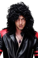 Rocker Perücke Schwarz Männer Frauen Unisex Locken zottelig lang Hardrock BW563