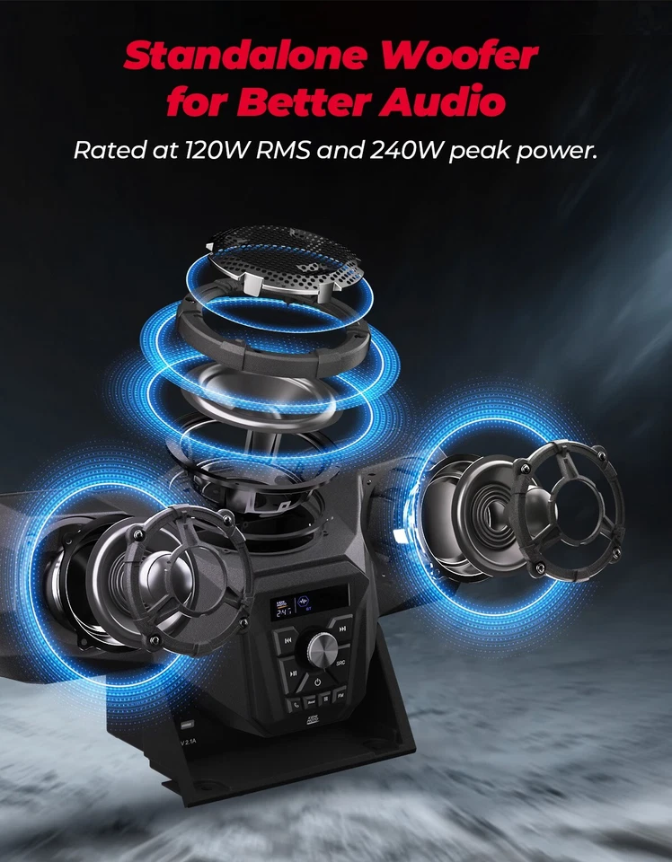 Комплект из 3 динамиков аудио радио с вуфером 5,25 дюйма для Polaris Ranger 1000/XP 1000 Crew - Изображение 4 из 4