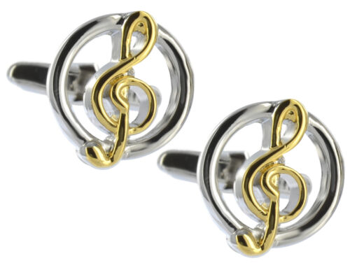 Silver & Gold Sheet Music Treble G Clef Mens Gift Cuff links by CUFFLINKS DIRECT - Afbeelding 1 van 9