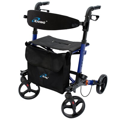 iLiving ILG-622 Foldable Rollator, Lightweight Walker, Dual Brakes &Parking Lock