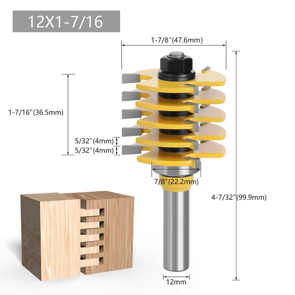 1/2 12mm 8mm Shank Box Finger Joint Router Bit Tongue&Groove Adjustable ...