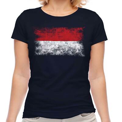 MONACO DISTRESSED FLAG DAMEN T-SHIRT OBERTEIL MONEGASSISCH FUSSBALL MONACAN GESCHENK SHIRT