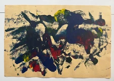 Colorful Vintage Abstract Gouache Painting 1990's Outsider Art OOAK 17x12