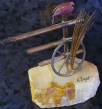 ANTIQUE METAL BICYCLE ROCK ART ON STONE Home Decor Desk Vintage Old 