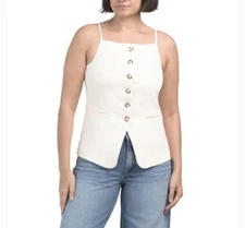 NWT Christian Lacroix Women’s Crepe Vest Button-Down Top Size 6 Cream Ivory