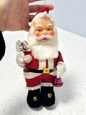 Vintage Rubber Face Christmas Santa Doll Ornament Bell Toy Sack Japan