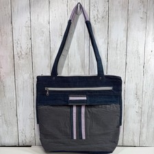 Large Denim Zippered Tote Bag: Upcycled, Blue, Gray, Purple
