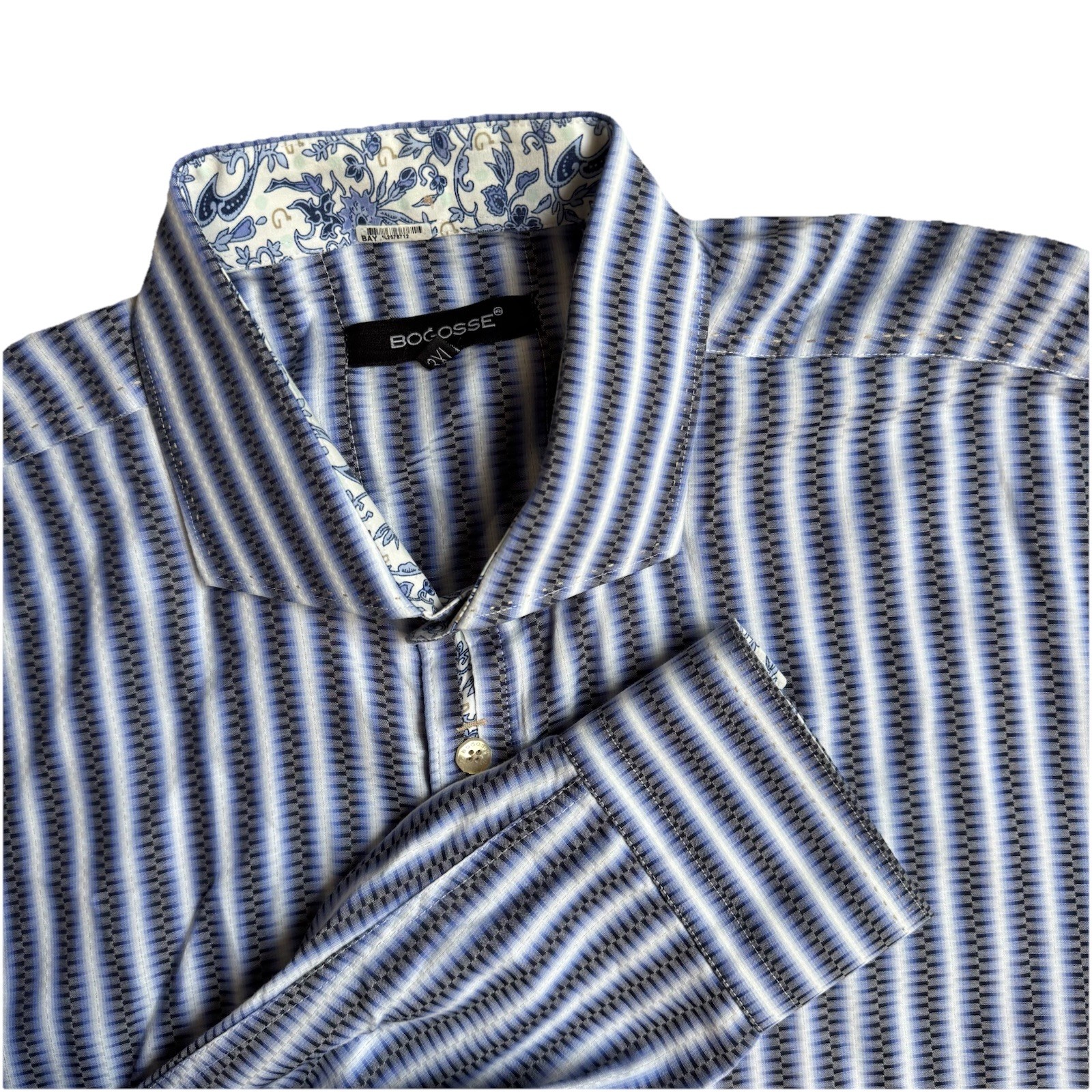 Bogosse Mens Shirt Blue White Striped Long Sleeve Button Down Size 7 3XL Luxury