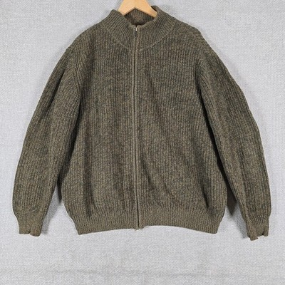LL Bean Mens XL Full Zip Sweater Cotton Ribbed Marled Mock Neck Cardigan 0YR26