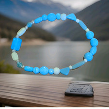 Blue Beaded Ankle Bracelet, Asymmetrical Shap...