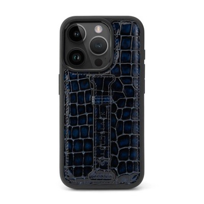 GOLDBLACK iPhone 15 Pro Lederhülle Milano-Design blau mit Fingerschlaufe