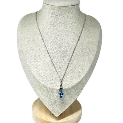 925 Silber Kette mit topasblauem Kristall & Zirkonia   Designer Anhänger