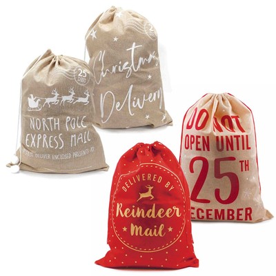 Weihnachts Hessian Geschenk Sack Mit Kordelzug 70x50cm - Wählen Sie Design