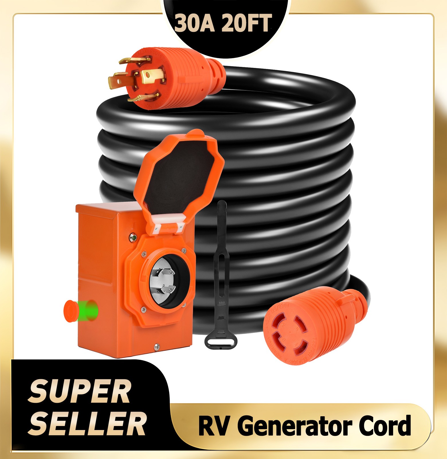Cord And Power Inlet Box,waterproof 20ft Rv Cord For Camper
