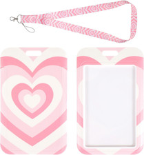 Pink Heart ID Badge Lanyard with Card Holder Autism Sensory Friendly Necklace