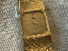 Orologio Vintage Solina Unisex Quarzo Placcato Oro Bracciale Texturizzato Nuovo NOS Ottagonale