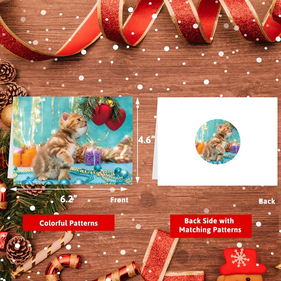 Surtido de tarjetas de Navidad de gatito tarjeta de felicitación navideña con sobres 24 piezas Foto 3 de 4