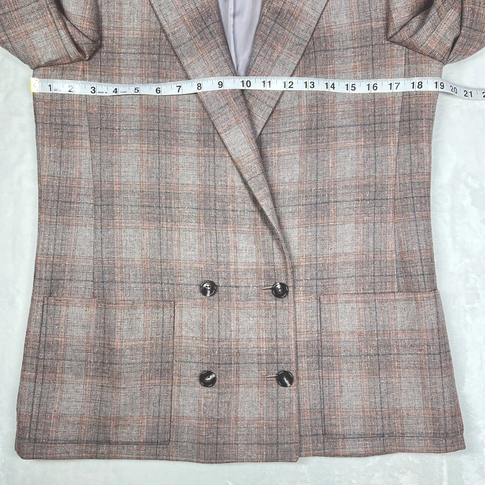 Personal Collections Blazer Women’s 8 Gray Pink Plaid Double Breasted Lined - Image 4 of 4
