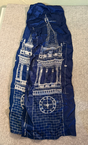 University of California Berkley SATHER TOWER Silk Scarf Blue & White 9 ½” x 60” - Picture 4 of 5