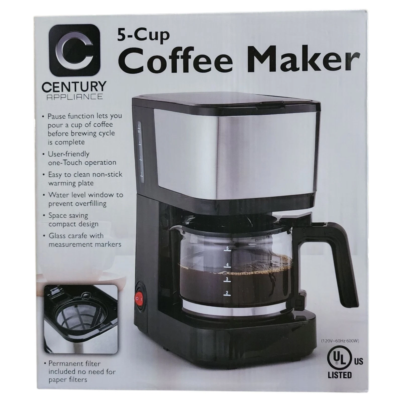 Century Appliance 5 Cup Drip Coffee Maker Filter Included No Need Paper Filters
Opens in a new windo