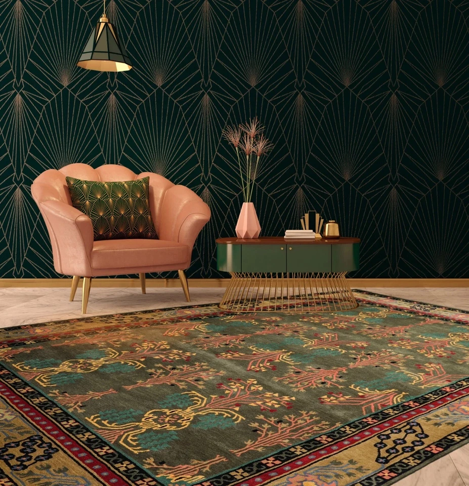 Donegal Arts & Crafts Multi Sizes Handmade 100% Wool Area Rug Dark Gray/Green - Image 3 of 4