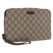 GUCCI GG Supreme Clutch Bag PVC Leather Beige Silver 201755 Auth 187159