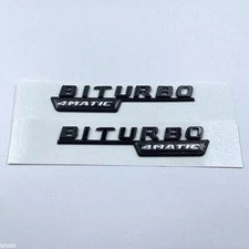 2X For Mercedes Benz BITURBO 4MATIC Schwarz Gl&auml;nzende Emblem Flache Aufkleber *
