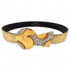 Ravid Artistic Designs Vintage 80s Gold Rhinestone Statement Belt 32" Metallic