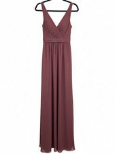 Azazie Womens Size A4 US 4 Dusty Rose Mauve Chiffon V-Neck Maxi Bridesmaid Dress