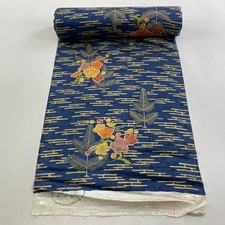 Unused Japanese Pure Silk Kimono Fabric Bolt Navy Pine Plum with Gold