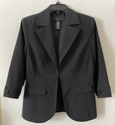 Attention Women's Sz 12 Black Blazer/Jacket 3/4 Decorative Sleeve Shoulder Pads