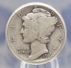 1916 "D" Mercury SILVER Dime 10c ANACS G4 #564 Good 🗝️KEY🗝️ ECC&C, Inc.