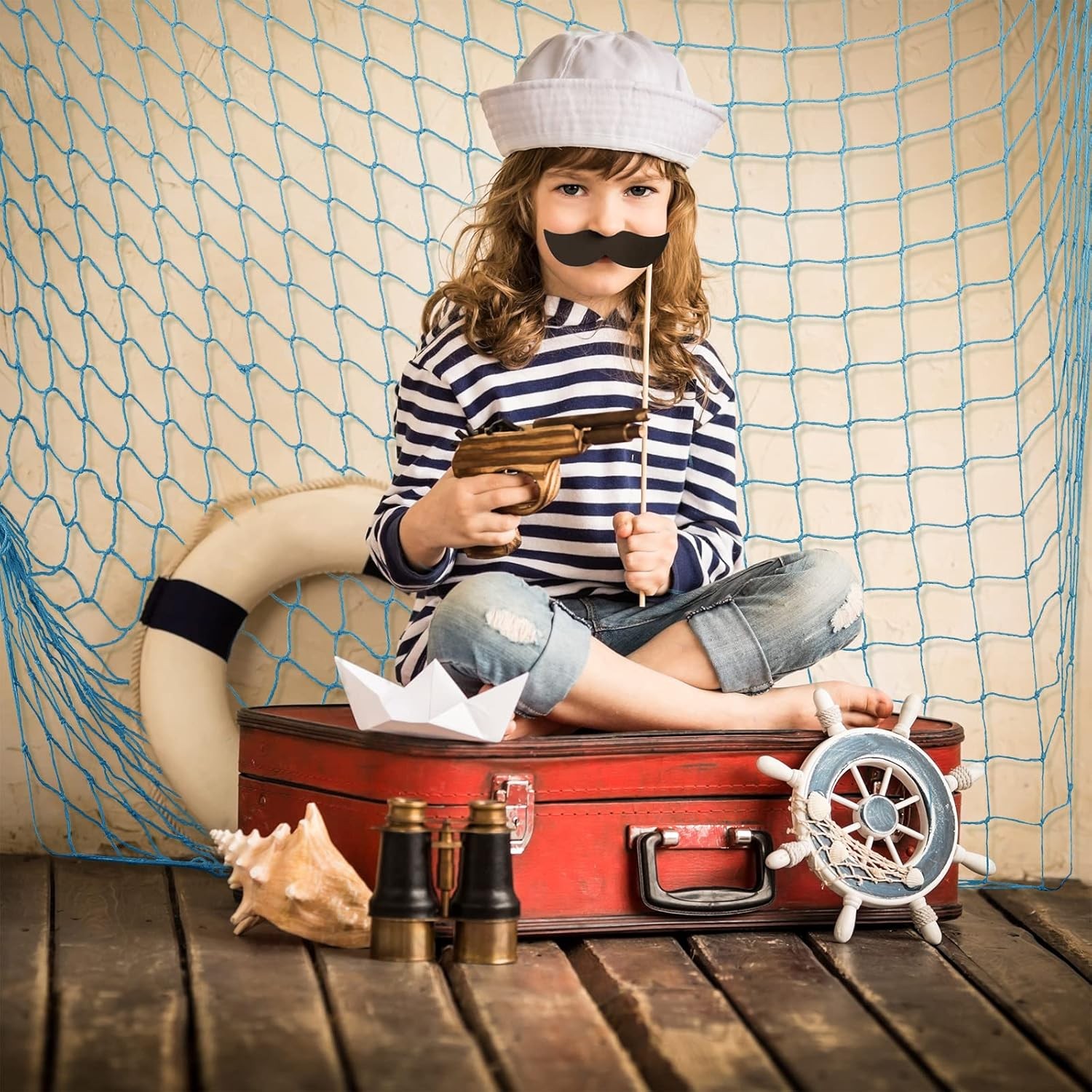 Shappy 2 Pcs Fish Net Decorative 80 x 40 Inch, Wall Hanging Fishnet for Blue 