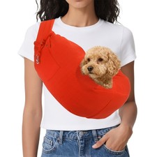 Dog Sling Carrier Hands Free with Purse Pocket Orange