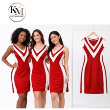 Kaymaluxe Women Red White Bodycon Dress Sleeveless V Neck