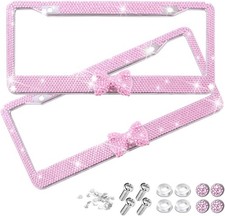 Bling Car License Plate Frame For Women 2pcs Crystal Rhi Color Pinkpink Bow Bling Car License Plate Frame For Women 2pcs Crystal Rhi Color Pinkpink Bow